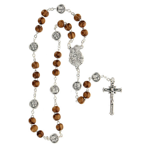 Rosary with wood beads and metallic medal of St. Joseph 19 cm 4