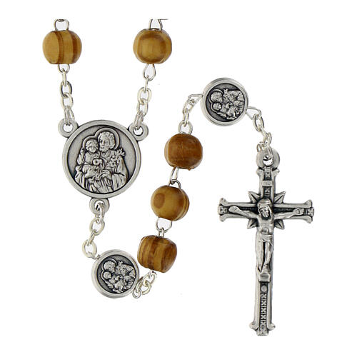 Rosary with wood beads and metallic medal of St. Joseph 19 cm 1