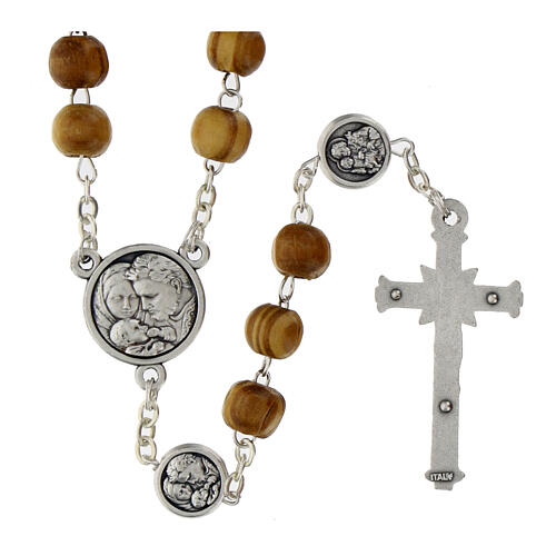 Rosary with wood beads and metallic medal of St. Joseph 19 cm 2