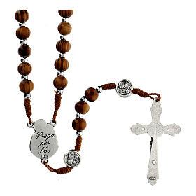 Rosary necklace with wood beads and metallic medal of St. Joseph 62 cm
