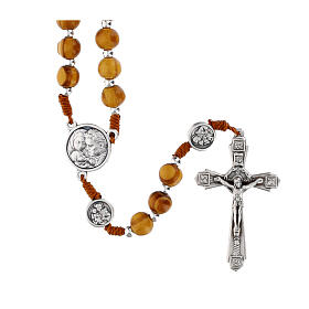 Rosary necklace with wood beads and metallic medal of St. Joseph 62 cm