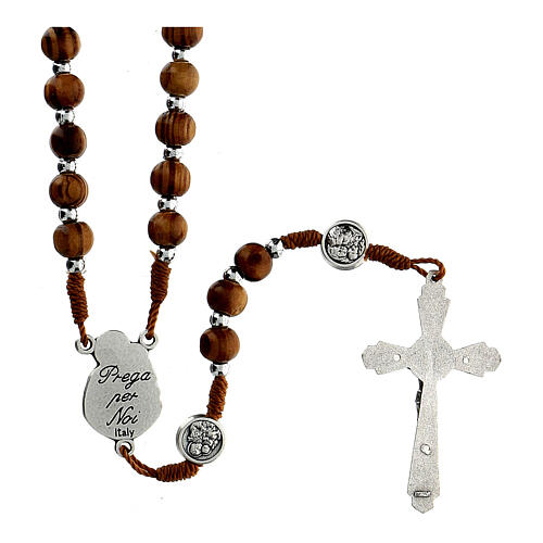 Rosary necklace with wood beads and metallic medal of St. Joseph 62 cm 2