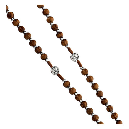 Rosary necklace with wood beads and metallic medal of St. Joseph 62 cm 3