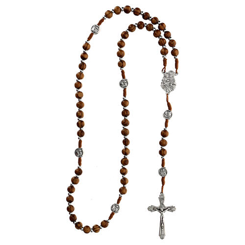 Rosary necklace with wood beads and metallic medal of St. Joseph 62 cm 4
