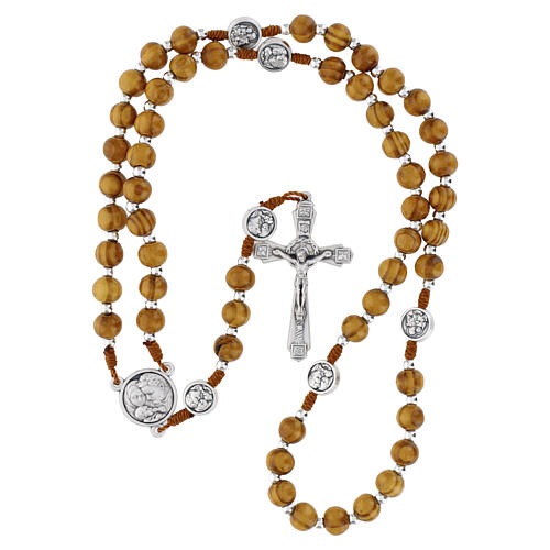 Różaniec do noszenia z koralikami z drewna i medalik Świętego Józefa 62 cm 4