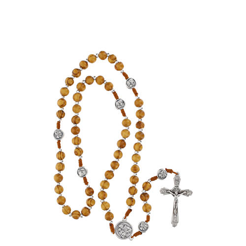Wearable rosary with wooden beads, Saint Joseph medal 62 cm 4