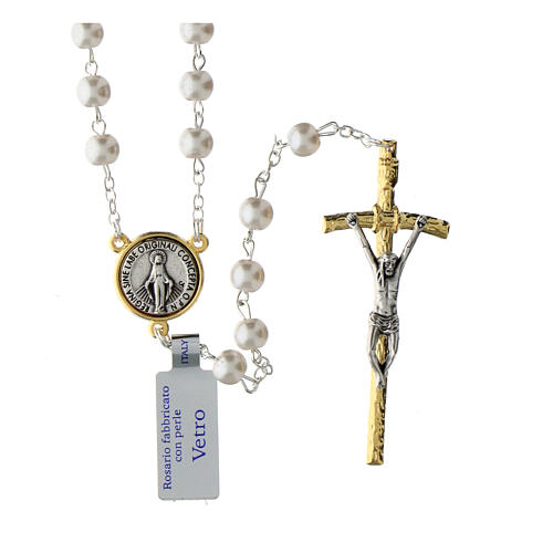 Miraculous Medal rosary with glass beads, 28 in 1