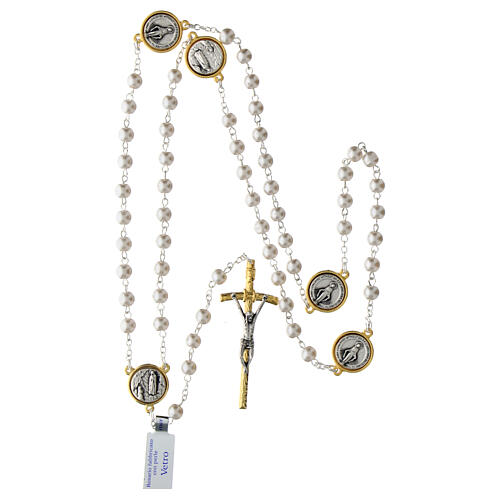 Rosario Virgen de Lourdes cruz dorada y perlas vidrio 70 cm 4