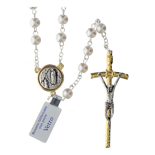Rosario Madonna di Lourdes croce dorata e perle vetro 70 cm 1