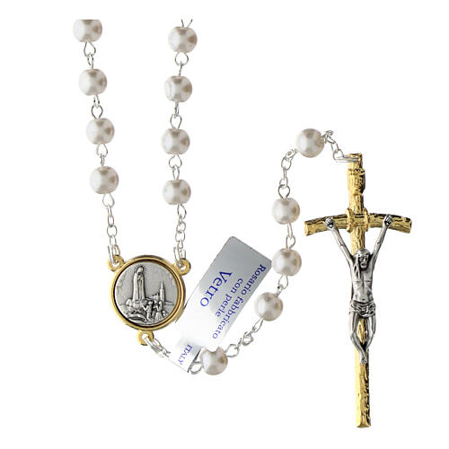 Rosary of Our Lady of Fatima, golden cross and glass beads, 28 in 1