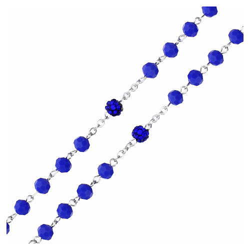 Rosario con grani blu sfaccettati 7mm e pater brillanti con croce argentata 3
