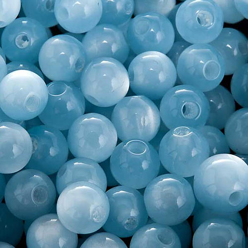 Rosary parts, round mother of pearl imitation light blue beads