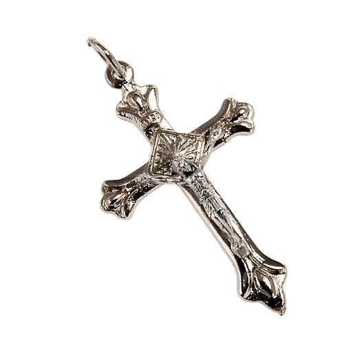 Rosenkranzkreuz, aus versilbertem Metall 1