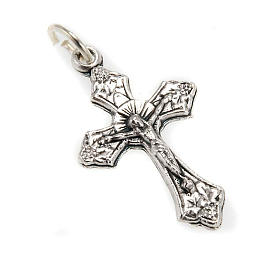 Croce in metallo argentato con anello passacatena