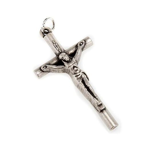 Croce per rosari metallo argentato con anello passacatena 1