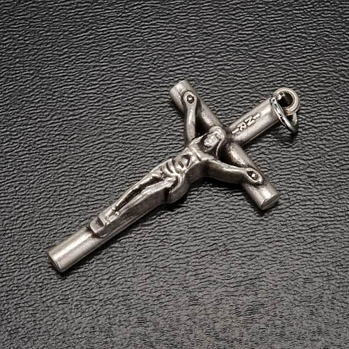 Croce per rosari metallo argentato con anello passacatena 2