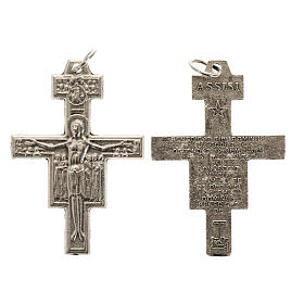 Rosenkranzkreuz, Kreuz von San Damiano, versilbertes Metall, 3,6 cm