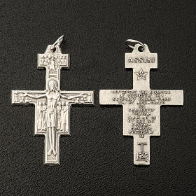 Rosenkranzkreuz, Kreuz von San Damiano, versilbertes Metall, 3,6 cm