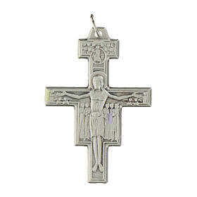 Rosenkranzkreuz, Kreuz von San Damiano, versilbertes Metall, 3,6 cm