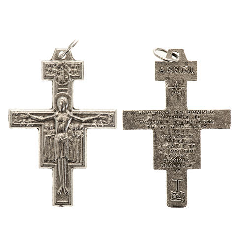 Rosenkranzkreuz, Kreuz von San Damiano, versilbertes Metall, 3,6 cm 1
