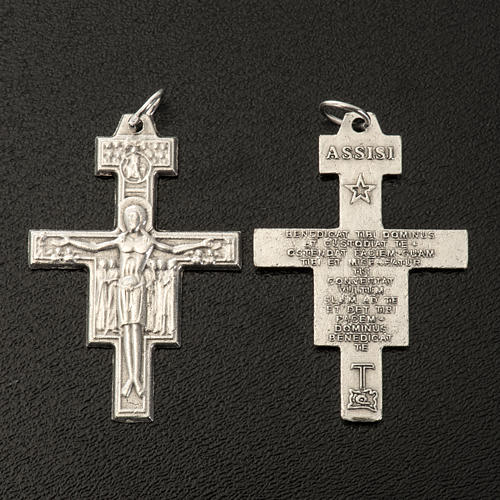 Rosenkranzkreuz, Kreuz von San Damiano, versilbertes Metall, 3,6 cm 2