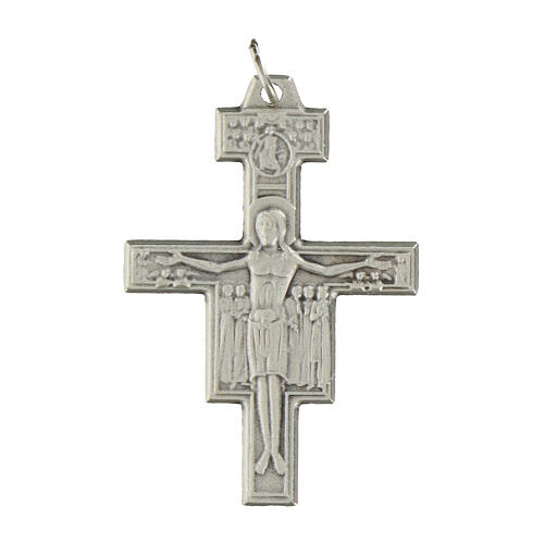 Rosenkranzkreuz, Kreuz von San Damiano, versilbertes Metall, 3,6 cm 1