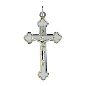 Cross for do-it-yourself rosary in silver metal and white enamel