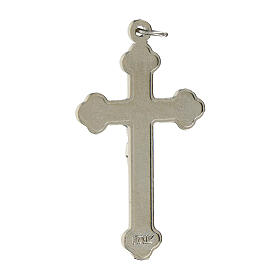 Cross for do-it-yourself rosary in silver metal and white enamel