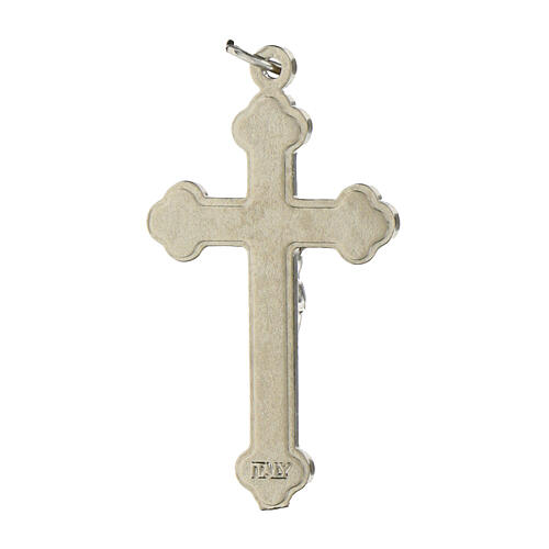 Cross for do-it-yourself rosary in silver metal and blue enamel 2