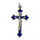 Cross for do-it-yourself rosary in silver metal and blue enamel s1