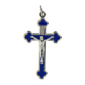 Cross for do-it-yourself rosary in silver metal and blue enamel