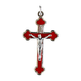 Kreuz für Rosenkränze Silbermetall und rotes Email h 3,6 cm