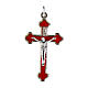 Cross for do-it-yourself rosary in silver metal and red enamel H s1