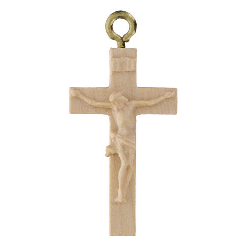 Crucifix for rosary, Val Gardena natural wax-coated wood 1
