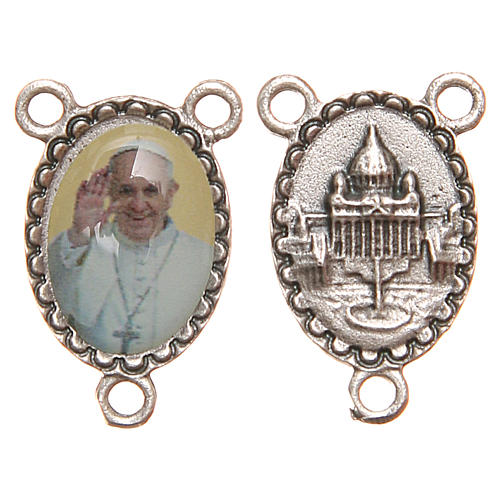 Oval medal for DIY rosary in resin with Pope Francis 1.8cm 1