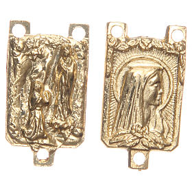 STOCK rectangular medal in golden metal with Grotto of Lourdes