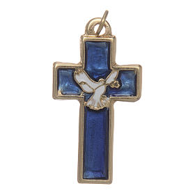 Rosenkranzkreuz, Heiliger Geist, vergoldetes Metall, blauer Emaille