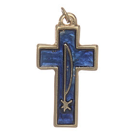 Holy Spirit cross in gold metal and blue varnish