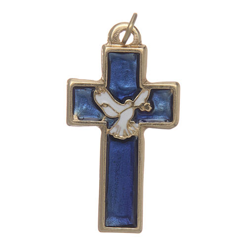 Krzyżyk Duch Święty metal pozłacany emalia niebieska 1