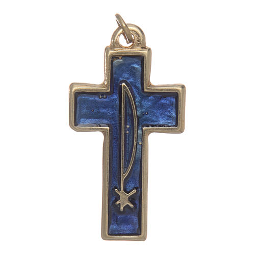 Cruz Espírito Santo metal dourado esmalte azul escuro 2