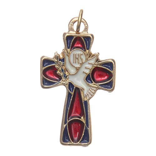 Rosenkranzkreuz, Heiliger Geist, vergoldetes Metall, blauer und roter Emaille 1