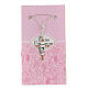 Communion cross in silver and pink enameled metal 3 cm s1