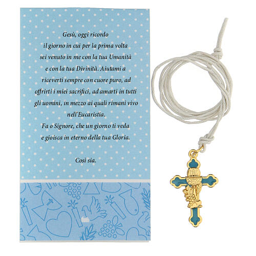 Blue enamelled cross in gold plated metal, Holy Communion 3 cm 2