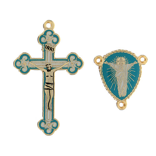 Croix et médaille dorées turquoise Christ Ressuscité bricolage chapelet 1