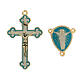 Croix et médaille dorées turquoise Christ Ressuscité bricolage chapelet s1