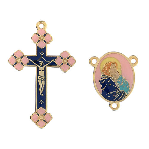 Anhänger-Set gold Kreuz und Maria mit dem Jesuskind, rosa 1