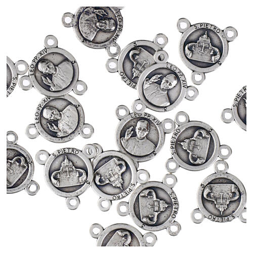 Round 0.4-inch silver-plated zamak rosary medal with Pope Leo XIV and St. Peter 4