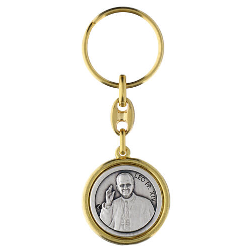 Portachiavi Papa Leone XIV 30mm medaglia tonda zama bicolore 1