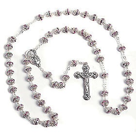 Pink strass and metal rosary s1