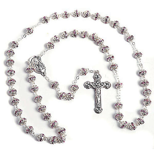 Pink strass and metal rosary 1